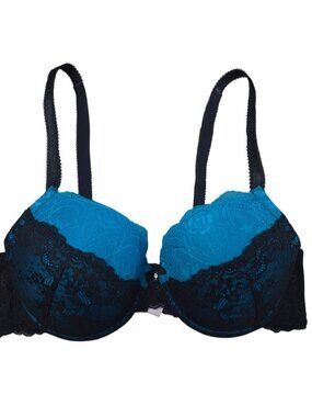 Creme Bralee Bra 38C Black Teal Lace Underwire Push Up Adjustable Straps.